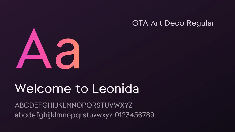 Type specimen for GTA Art Deco Regular